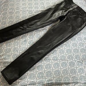 Leather black fleece straight leg pants